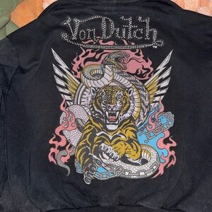 Von Dutch Black Hoodie with Orange Tag